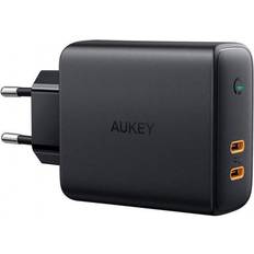 Aukey Batterier & Opladere Aukey PA-D5 GaN mobile device charger Black 2xUSB C Power Delivery 3.0 63W 6A Dynamic Detect