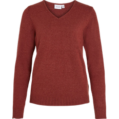 Vila Ril V-Neck Knitted Pullover - Fired Brick