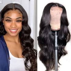 Wigs 4x4 IUPin 4x4 Body Wave Lace Front Wig 24 inch Natural Black