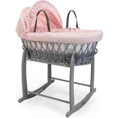 Clair De Lune Waffle Grey Wicker Moses Basket Grey Rocking Stand