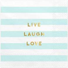 PartyDeco Live Laugh Love Servietter Lyseblå