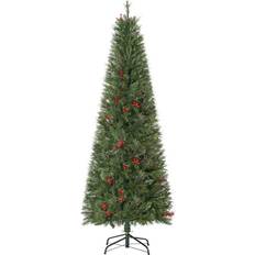 Red Christmas Trees Homcom 6ft Artificial Christmas Tree Holiday with Pencil Shape, Berries Christmas Tree