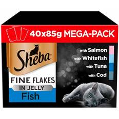 Pets Sheba Fine Flakes Cat Food Pouches Fish Jelly Mega Pack 40x85g