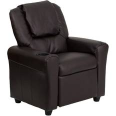 Contemporary Brown LeatherSoft Recliner with Cup Holder and Headrest  for Lounge 
