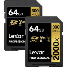 LEXAR Professional SDXC Class 10 UHS-II U3 V90 300/260 MB/s 64GB (2000x) (2-Pack)