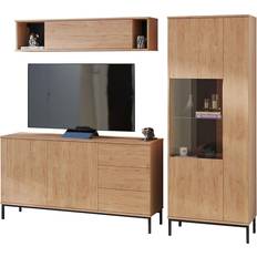 Sets de Vías de Tren Furniturebox Conjunto de salón Providence L110, Luminoso madera, Con equipo adicional, Partes separadas, Con mesa de tv, Aglomerado laminado, 190x41cm Luminoso