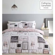 Cotton - White Duvet Covers Catherine Lansfield Sleep Dreams Print Duvet Cover Pink, Grey, White (230x220cm)