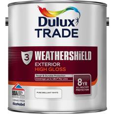 Dulux Trade Paint Dulux Trade Weathershield Exterior High Gloss Pure Wood Paint, Metal Paint White 2.5L