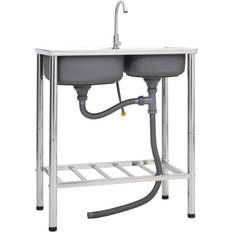 Dubbla handfat vidaXL Campingdiskbänk Med Dubbla Handfat Och Kran 76 x 42