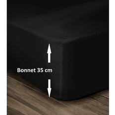Draps Housse 100% Coton Bonnet 35 cm - Noir Drap Noir