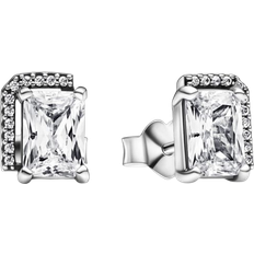 Pandora Ohrringe Pandora Rectangular Sparkling Halo Stud Earrings - Silver/Transparent