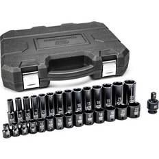 Set Head Socket Wrenches GearWrench Drive 6-Point Metric Standard & Deep Impact Socket Set 29-Piece