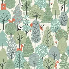 Muriva Chesapeake Pink Quillen Forest Matte Paper Non-Pasted Wallpaper Roll, Green