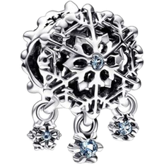 Smycken Pandora Icy Snowflake Drop Charm - Silver/Blue