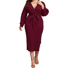 Plus Size V Neck Lantern Sleeve