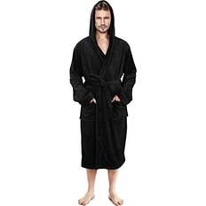 Black - Men Robes NY Threads Men Fleece Hooded Bathrobes