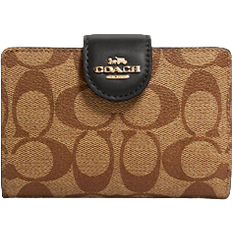 Coach Medium Corner Zip Wallet In Signature Canvas - Gold/Khaki/Black