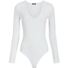 Express Body Contour Compression V-Neck Long Sleeve Bodysuit - Swan