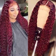 Hair Products Fuduete 4x1 Deep Curly Lace Front Wig T Part 26 inch 99J Burgundy