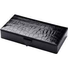 Men's Cufflink Box - Deep Shine Black Croc & Cobalt Blue