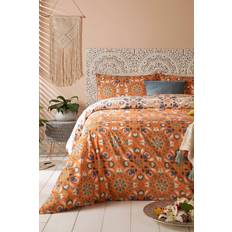 Cotton Bed Linen Furn Folk Art Floral Duvet Cover Orange