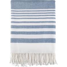 Saro Lifestyle TH160.NB5060 Striped Blankets Natural, Blue (152.4x127cm)