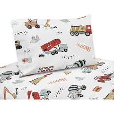 Sweet Jojo Designs 4-Piece Construction Truck Queen Bed Sheet Red, Grey, Blue, Orange, Yellow, Multicolour (259.08x)