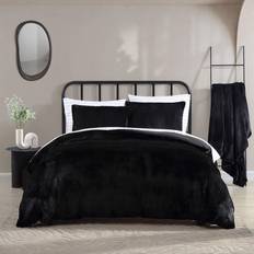 City Scene Solid Faux Fur Duvet Cover Black (233.7x223.5)