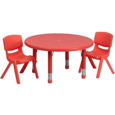 Children's Tables Flash Furniture Round Plastic Height-Adjustable Activity Table With 2 Chairs, 23-3/4" x 33" Red