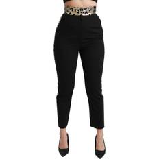 Dolce & Gabbana Women's Black Cropped Skinny High Waist Wool Pants - Black