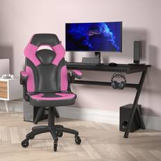 Flash Furniture Pink LeatherSoft Gaming Chair Skate Wheels Pink