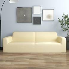 vidaXL Elastisk 3-personers sofabetræk polyesterjersey Sofabetræk Hvid, Beige