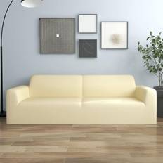 Polyester Housses vidaXL Extensible 3 Places Crème Jersey de Polyester 332946 Housse de Canapé Amovible Blanc