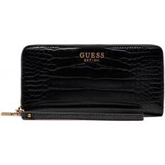 Guess Large Laurel Black Moc Croc Zip Around Wallet Accessories: One-S