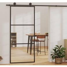 vidaXL ESG Vidrio Y Aluminio Negra 90x205 cm - New Puerta Corredera Vidrio Transparente (90x)