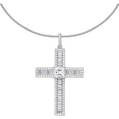 Jewelco London Princess Cut CZ Vanity Mirror Style Cross Necklace 18"