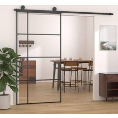 vidaXL in Vetro ESG e Alluminio 102.5x205 cm Nera Edilizia Brico Giardino Animali Porta Scorrevole Vetro Trasparente (x)