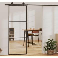 vidaXL Schuifdeur 76 x 205 cm ESG Glas En Aluminium Zwart