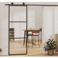 Portes vidaXL Système de Porte Rail 76x205 cm Noir Porte Coulissante (x)