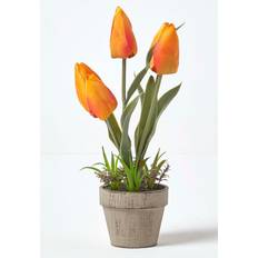 Grey Artificial Plants Homescapes & Red Artificial Tulips Orange Artificial Plant