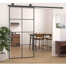 vidaXL Noir 102.5x205 cm Verre ESG et Aluminium Porte Coulissante Verre Clair (x)