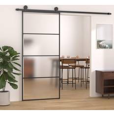 Puertas vidaXL ESG Vidrio Y Aluminio 90x205 cm Negro Puerta Corredera (90x)