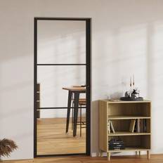 vidaXL Metal & Glass Sliding Closet 79.3 H 32.7 W x 1.4 D in Black/Transparent Interior Door Clear Glass (x)