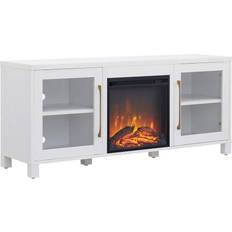 Tv stand for 65 in tv Henn&Hart Stand with Log Fireplace Insert White TV Bench 58x25"