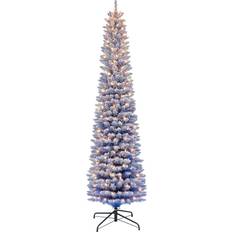 7.5 ft pre lit pencil christmas tree Puleo International 7.5-ft. Pre-Lit Flocked Fashion Blue Pencil Christmas Tree