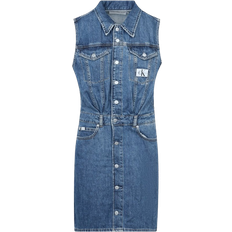 Sin Mangas Vestidos Calvin Klein Button-Through Denim Dress