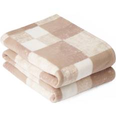 PrettyLittleThing Tartan Check Fleece Blankets Natural, Beige (152.4x)