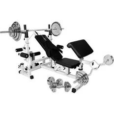 Appareils de Fitness Gorilla Sports Banc de musculation universel GS005 set d'haltères chromés de 108 kg