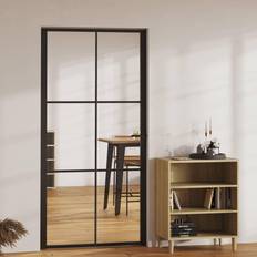 vidaXL Metal & Glass Slab 79.3 H 40.4 W x 1.4 D in Black Interior Door Clear Glass (x)