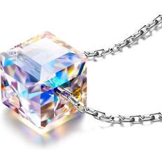 Philip Jones Aurora Cube Necklace - Silver/Multicolour